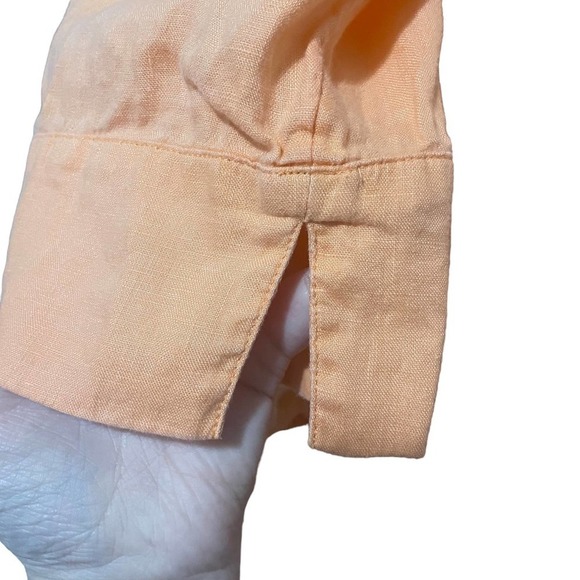 J Jill Orange Sorbet Embroidered Button Down Linen Tunic Top - Picture 5 of 9